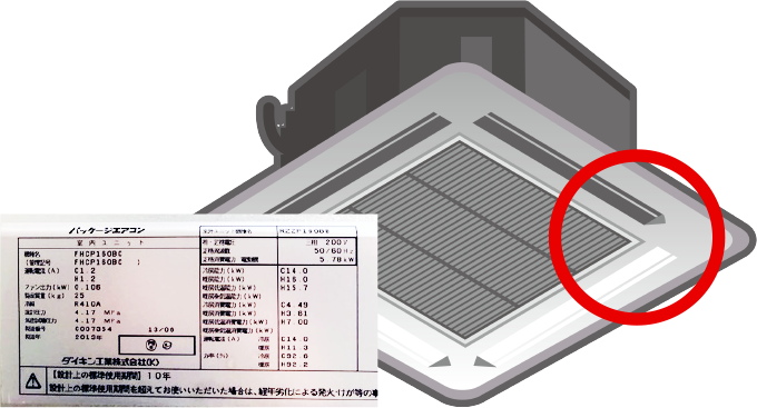 品番など詳細が記載されている場所の例